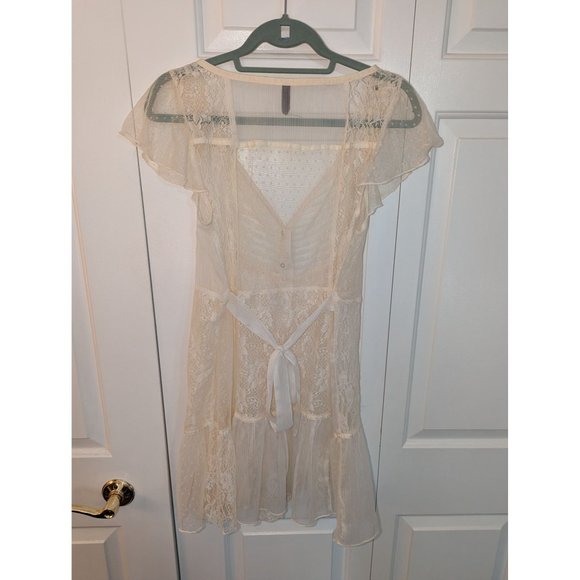 Free People Cream Lace Button Down Medium Shear Dress - Picture 9 of 11